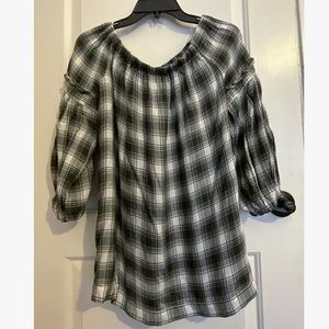 Max Studio Plaid Off Shoulder Blouse size Small